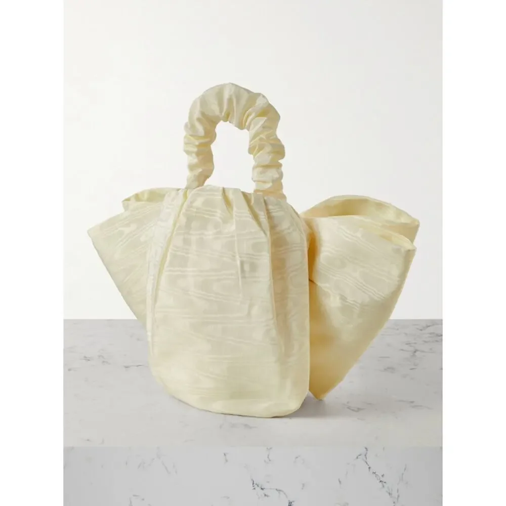 Loeffler Randall Sierra Bow Detailed Moire Tote Clutch Bag Ivory White Bridal